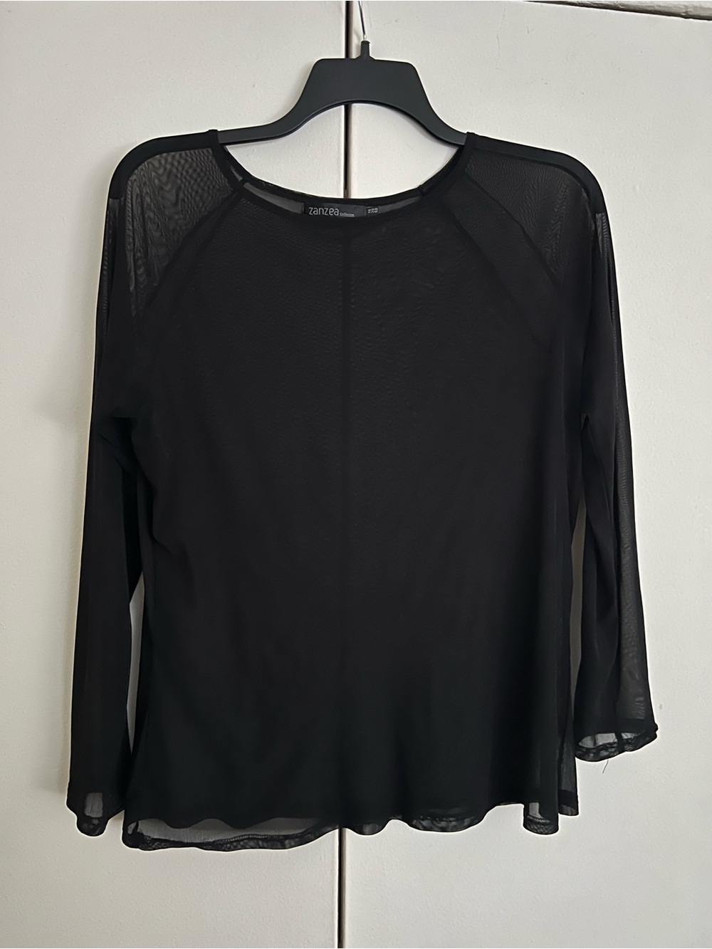Black Sheer Mesh Long-Sleeve Top